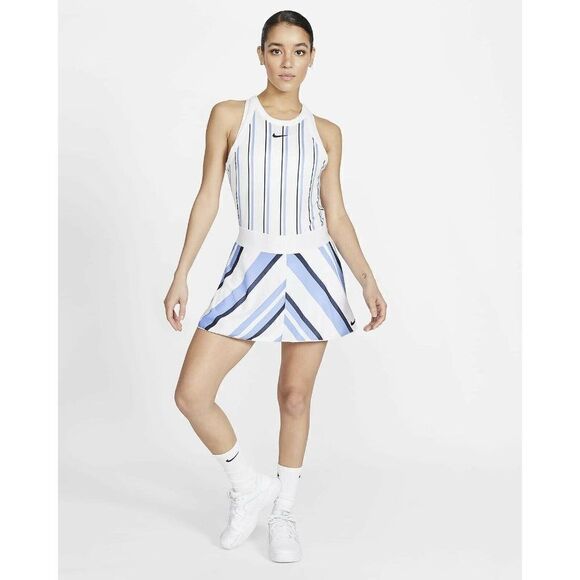 Nike Court Tennis Skort Womens XL White Blue Striped Flouncy CI9382-100 NEW - Picture 1 of 4